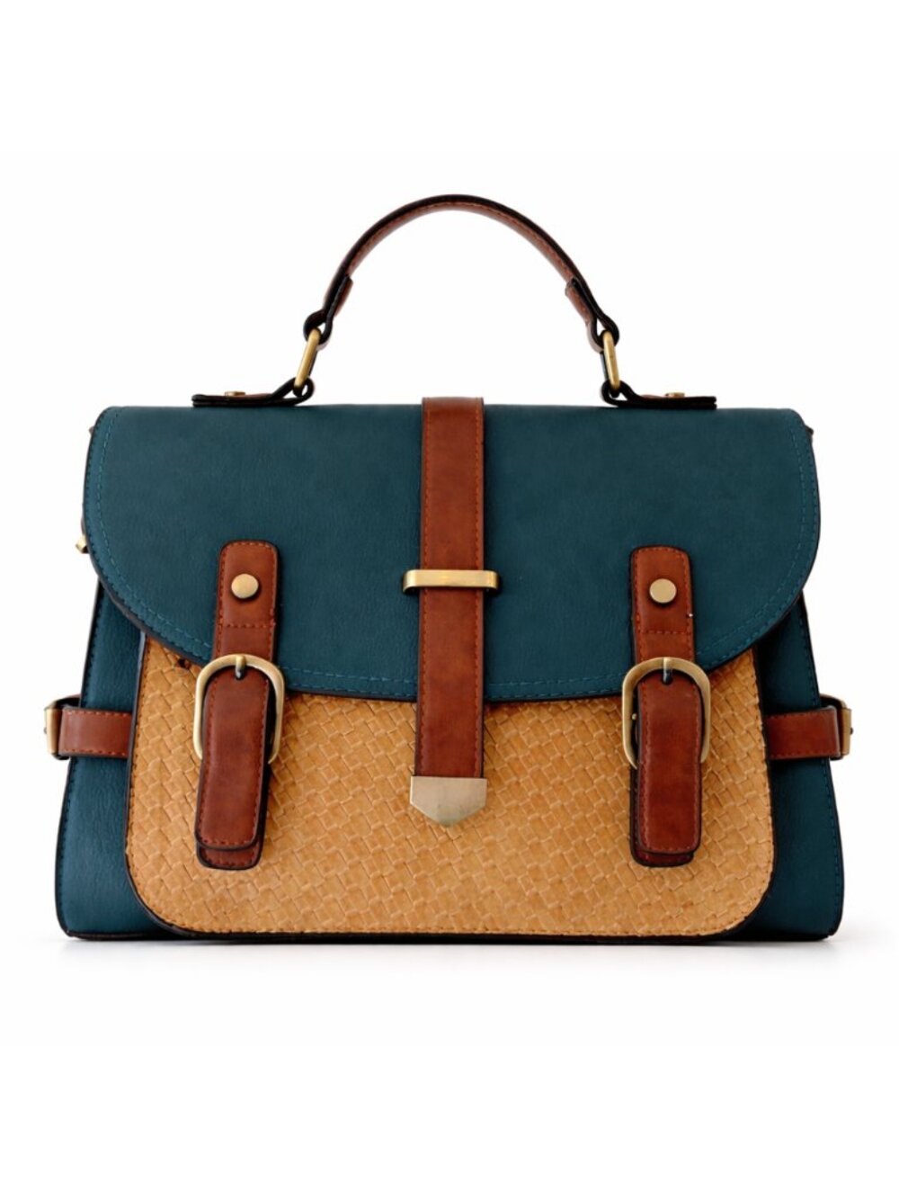 NWT ModCloth Buckle Front Bag – Blue Green/Brown | FREE SHIPPING